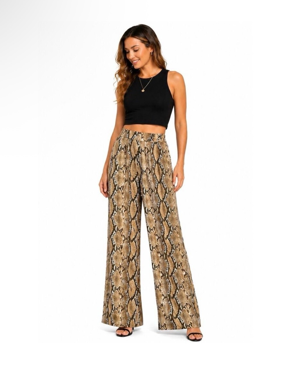 H&M Snake Print Wide Leg Pants in Brown & Black